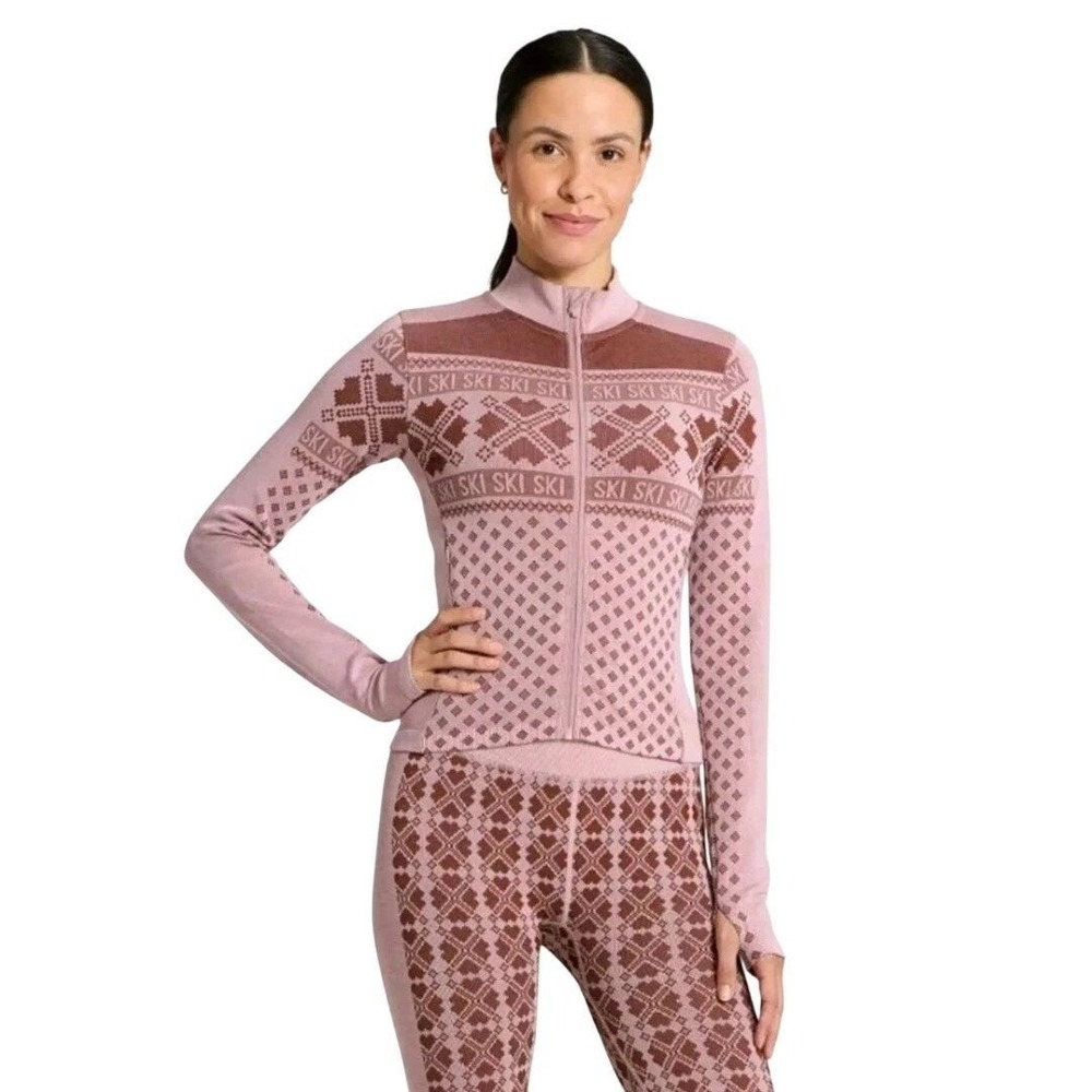 All in Motion Women's Pink Ski Fair Isle Full Zip Seamless Jacket Size XL